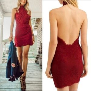 NWOT Free People Intimately Women's Maroon Lace Backless Halter Cocktail Dress